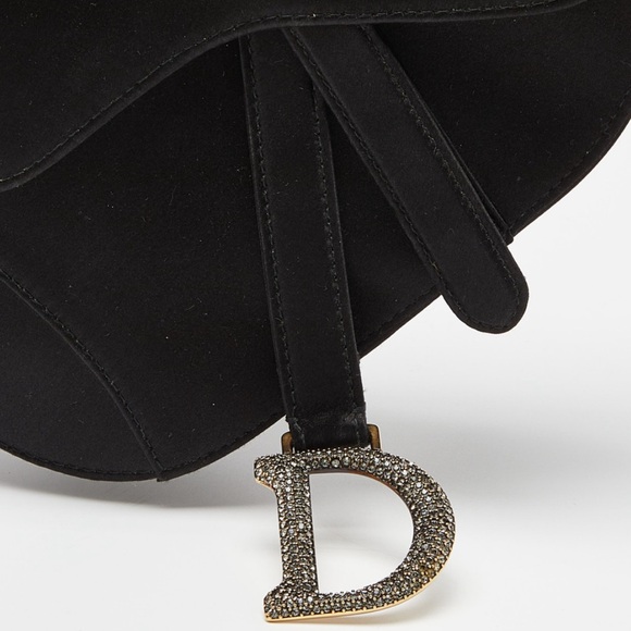 Authentic Christian Dior Black Mini Satin Saddle Bag with Crystals - Picture 5 of 6